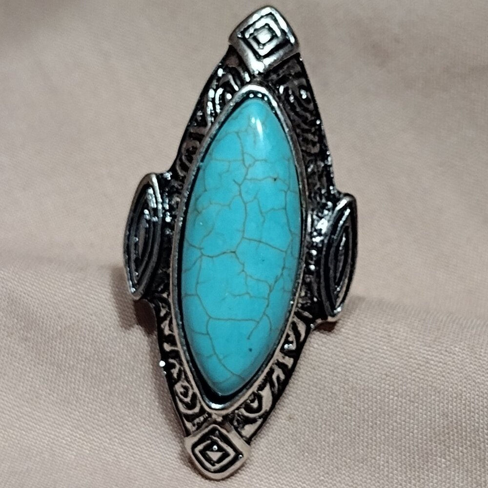 Faux Turquoise Silver Tone Ring